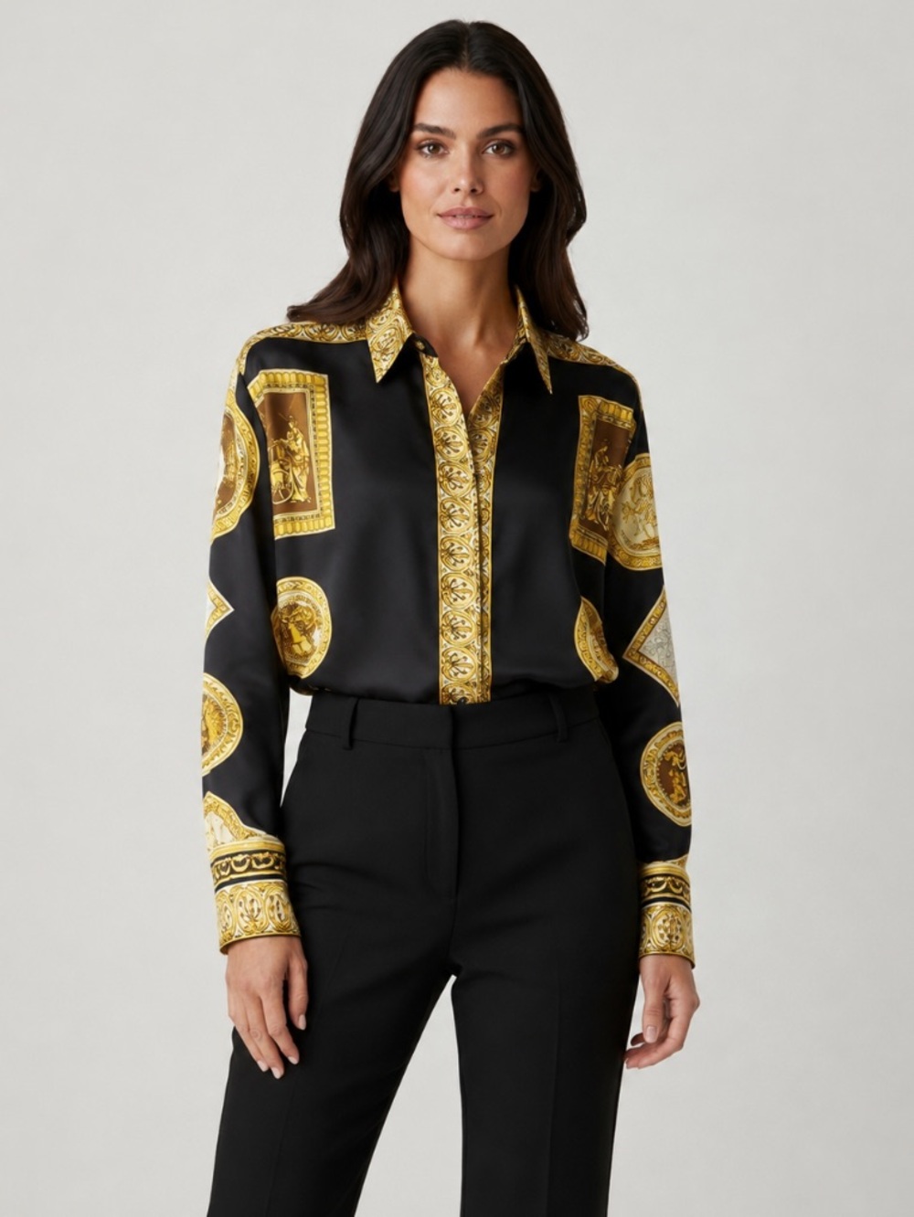 Vintage Fred David Roman Greek Blouse SZ 12 VERSACE GOLD COINS